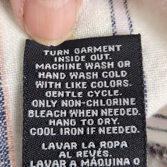 Zac & Rachel Linen Blend Peasant Blouse Women ‘s SZ L Cream Multicolor Striped - Picture 12 of 14